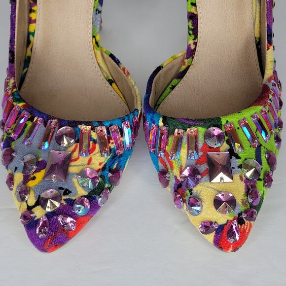 STEVE MADDEN Galactik D'Orsay Stiletto Pumps Heels Multicolor Jeweled sz 8.5 - Picture 9 of 13